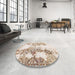 Round Machine Washable Abstract Light Copper Gold Rug in a Office, wshabs971