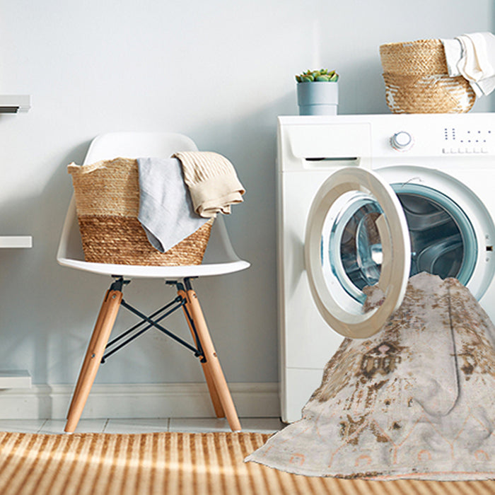 Machine Washable Abstract Light Copper Gold Rug in a Washing Machine, wshabs971