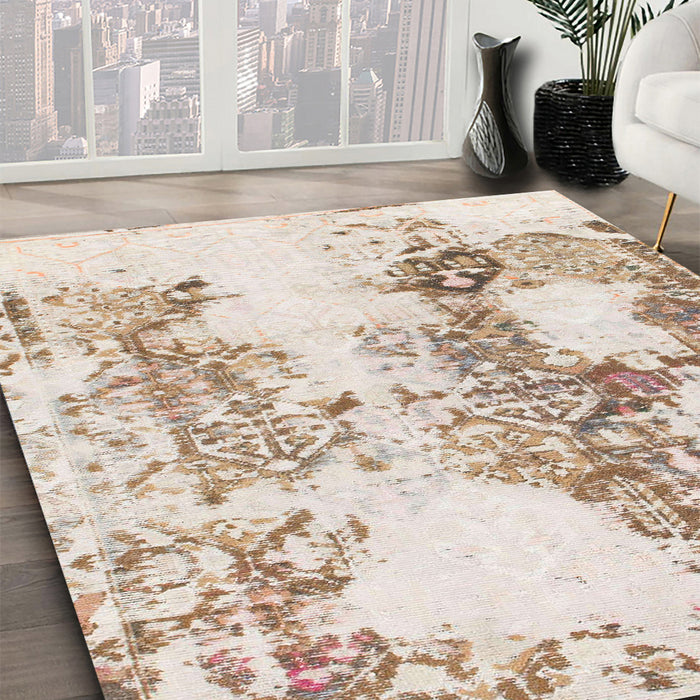 Machine Washable Abstract Light Copper Gold Rug in a Family Room, wshabs971