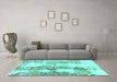 Machine Washable Abstract Turquoise Modern Area Rugs in a Living Room,, wshabs971turq