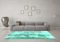 Machine Washable Abstract Turquoise Modern Rug, wshabs971turq