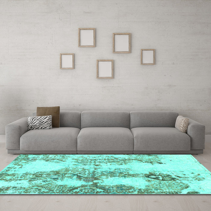 Machine Washable Abstract Turquoise Modern Area Rugs in a Living Room,, wshabs971turq