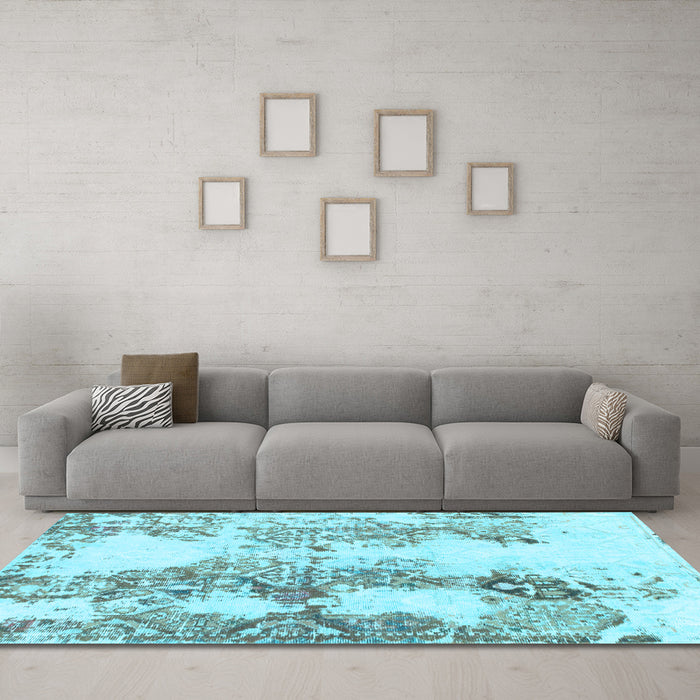 Machine Washable Abstract Light Blue Modern Rug in a Living Room, wshabs971lblu