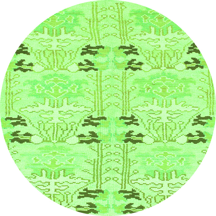 Round Machine Washable Abstract Green Modern Area Rugs, wshabs972grn