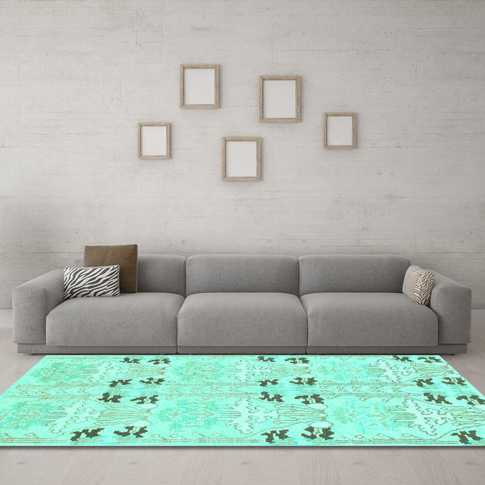 Machine Washable Abstract Turquoise Modern Area Rugs in a Living Room,, wshabs972turq