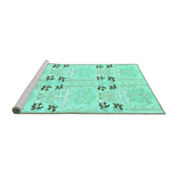 Sideview of Machine Washable Abstract Turquoise Modern Area Rugs, wshabs972turq