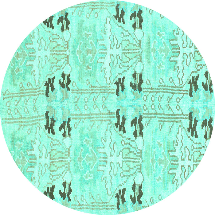 Round Machine Washable Abstract Turquoise Modern Area Rugs, wshabs972turq