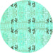 Round Machine Washable Abstract Turquoise Modern Area Rugs, wshabs972turq