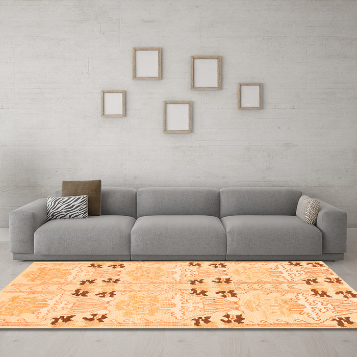 Machine Washable Abstract Orange Modern Area Rugs in a Living Room, wshabs972org