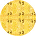 Round Machine Washable Abstract Yellow Modern Rug, wshabs972yw