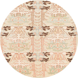 Round Abstract Navajo White Gold Modern Rug, abs972