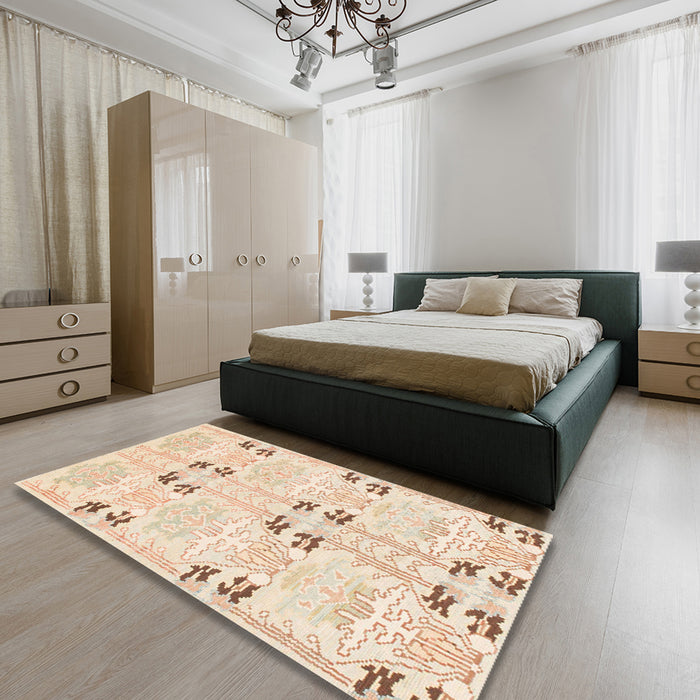 Machine Washable Abstract Navajo White Rug in a Bedroom, wshabs972