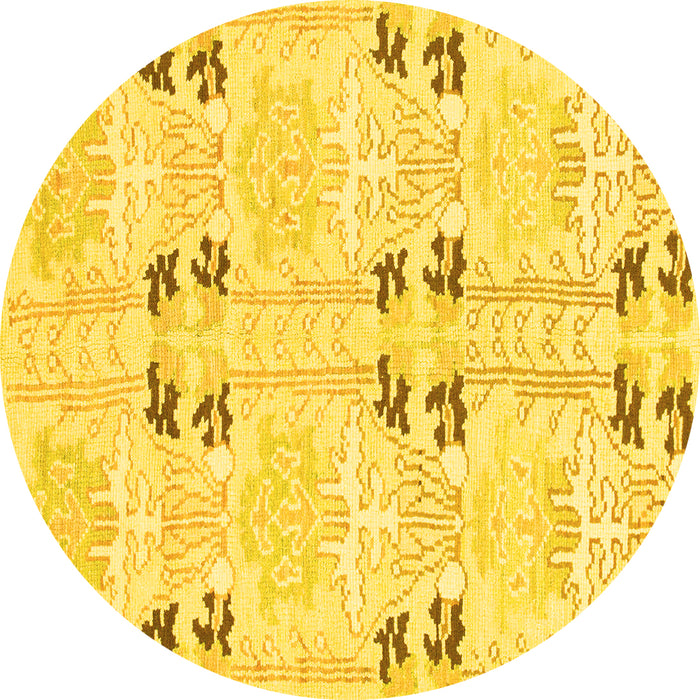 Round Abstract Yellow Modern Rug, abs972yw