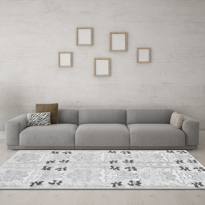 Machine Washable Abstract Gray Modern Rug in a Living Room,, wshabs972gry