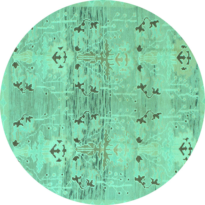 Round Abstract Turquoise Modern Rug, abs973turq