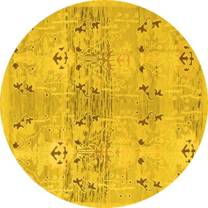 Round Machine Washable Abstract Yellow Modern Rug, wshabs973yw