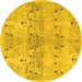 Round Machine Washable Abstract Yellow Modern Rug, wshabs973yw