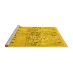 Sideview of Machine Washable Abstract Yellow Modern Rug, wshabs973yw