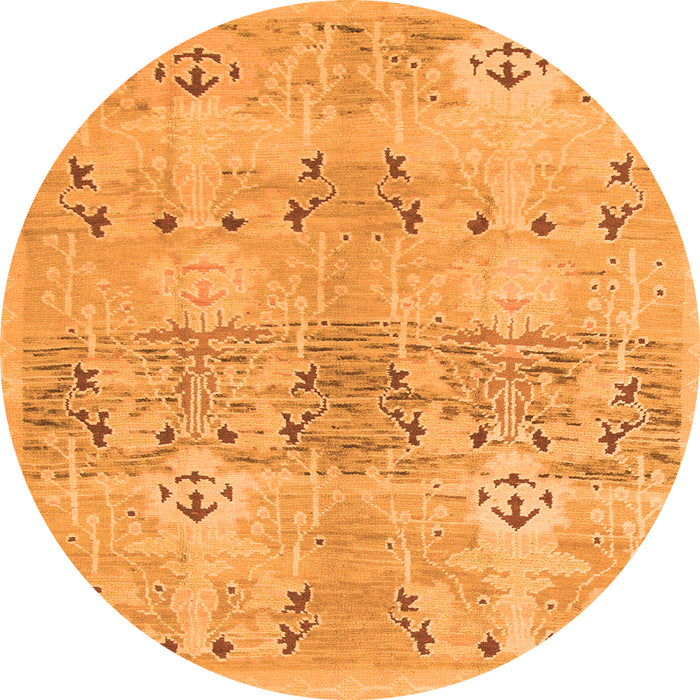 Round Machine Washable Abstract Orange Modern Area Rugs, wshabs973org