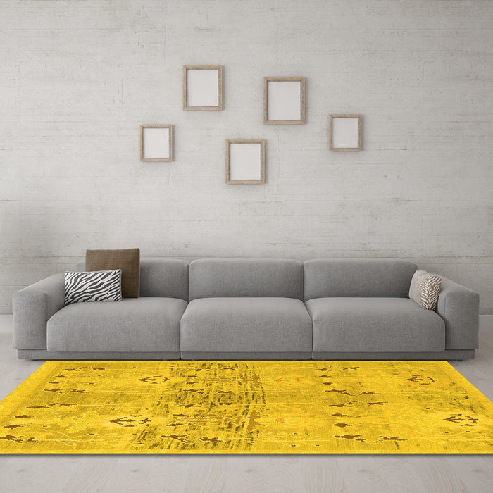 Machine Washable Abstract Yellow Modern Rug in a Living Room, wshabs973yw