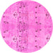 Round Machine Washable Abstract Pink Modern Rug, wshabs973pnk