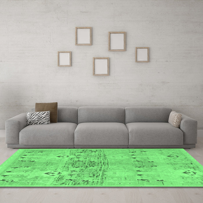 Machine Washable Abstract Emerald Green Modern Area Rugs in a Living Room,, wshabs973emgrn