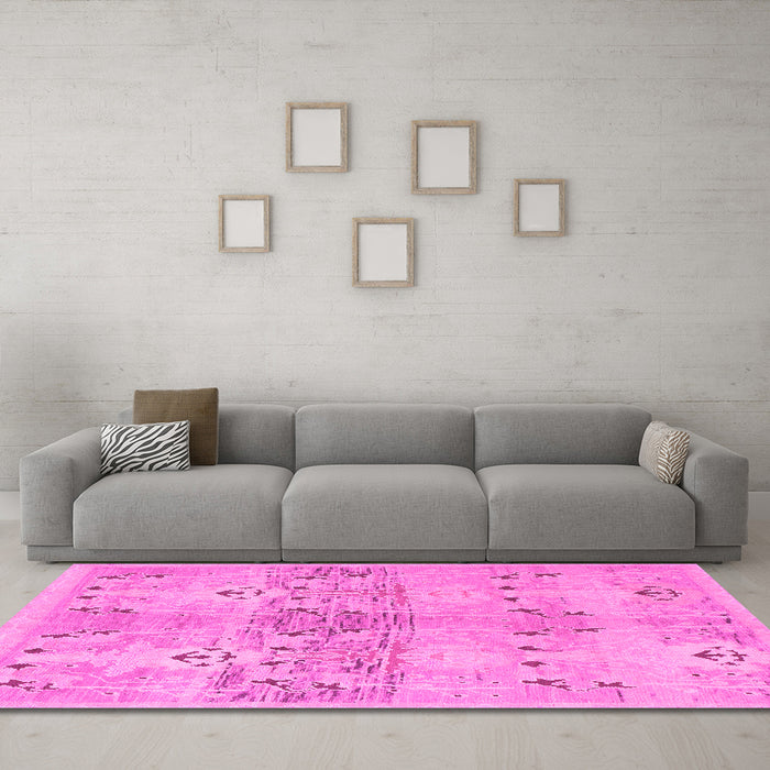 Machine Washable Abstract Pink Modern Rug in a Living Room, wshabs973pnk