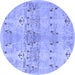 Round Machine Washable Abstract Blue Modern Rug, wshabs973blu