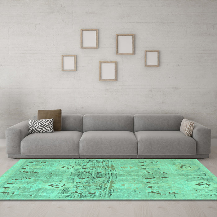 Machine Washable Abstract Turquoise Modern Area Rugs in a Living Room,, wshabs973turq