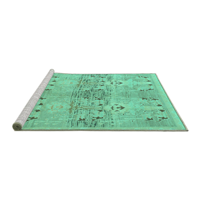 Sideview of Machine Washable Abstract Turquoise Modern Area Rugs, wshabs973turq
