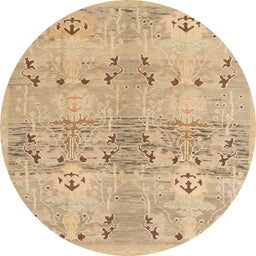 Round Machine Washable Abstract Yellow Rug, wshabs973