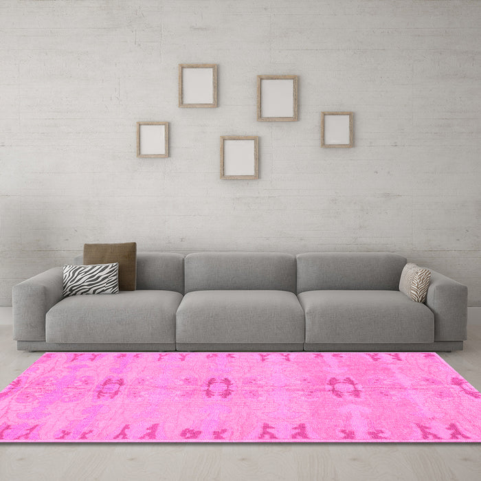Machine Washable Abstract Pink Modern Rug in a Living Room, wshabs974pnk