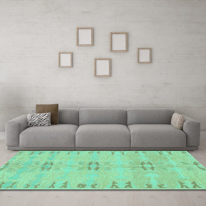 Machine Washable Abstract Turquoise Modern Area Rugs in a Living Room,, wshabs974turq