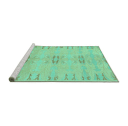 Sideview of Machine Washable Abstract Turquoise Modern Area Rugs, wshabs974turq