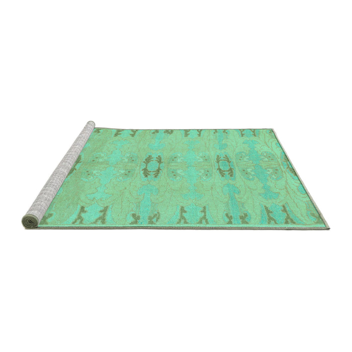 Sideview of Machine Washable Abstract Turquoise Modern Area Rugs, wshabs974turq
