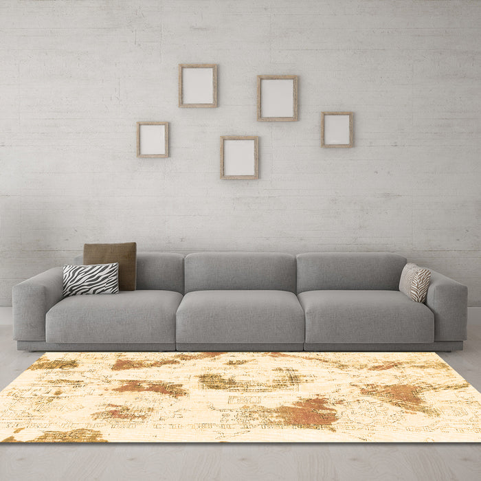 Machine Washable Abstract Brown Modern Rug in a Living Room,, wshabs975brn
