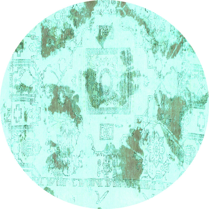 Round Abstract Turquoise Modern Rug, abs975turq