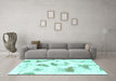 Machine Washable Abstract Turquoise Modern Area Rugs in a Living Room,, wshabs975turq