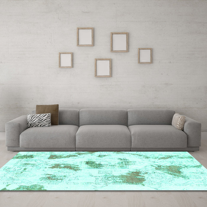 Machine Washable Abstract Turquoise Modern Area Rugs in a Living Room,, wshabs975turq