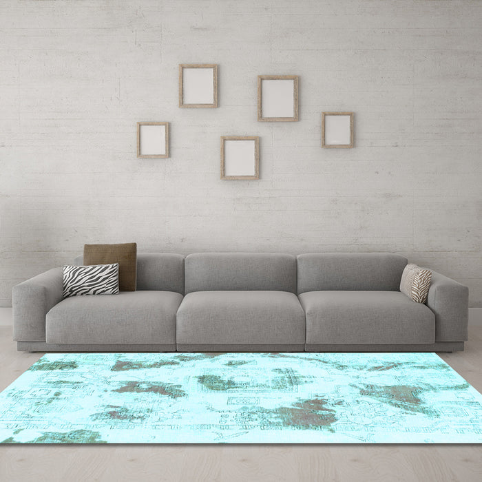 Machine Washable Abstract Light Blue Modern Rug in a Living Room, wshabs975lblu