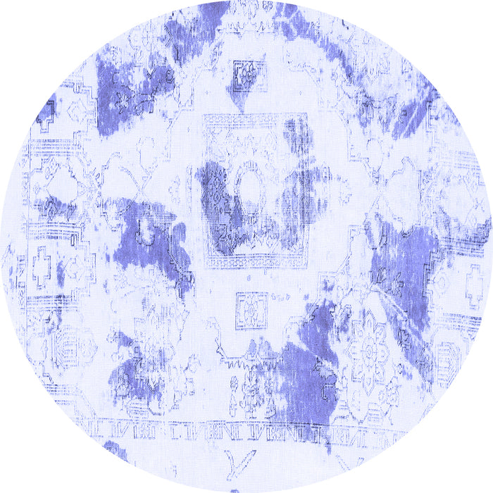 Round Abstract Blue Modern Rug, abs975blu