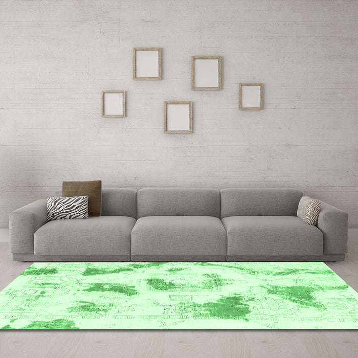 Machine Washable Abstract Emerald Green Modern Area Rugs in a Living Room,, wshabs975emgrn