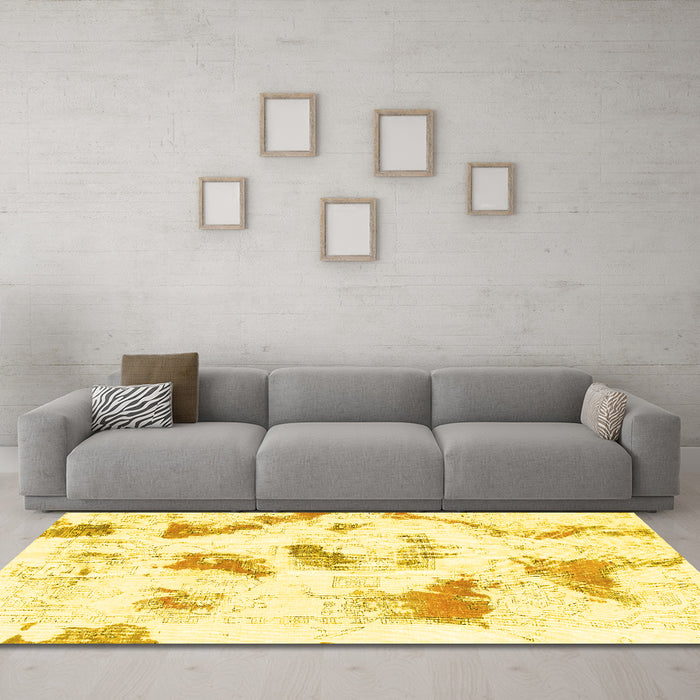 Machine Washable Abstract Yellow Modern Rug in a Living Room, wshabs975yw
