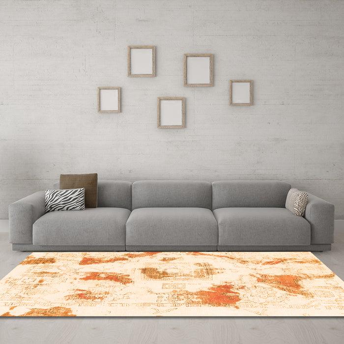 Machine Washable Abstract Orange Modern Area Rugs in a Living Room, wshabs975org