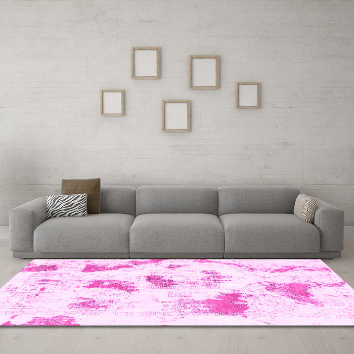 Machine Washable Abstract Pink Modern Rug in a Living Room, wshabs975pnk