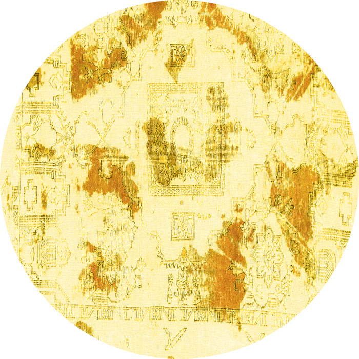 Round Machine Washable Abstract Yellow Modern Rug, wshabs975yw