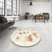 Round Machine Washable Abstract Blanched Almond Beige Rug in a Office, wshabs975