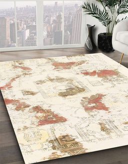 Machine Washable Abstract Blanched Almond Beige Rug in a Family Room, wshabs975