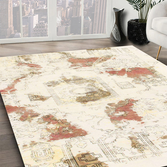 Machine Washable Abstract Blanched Almond Beige Rug in a Family Room, wshabs975