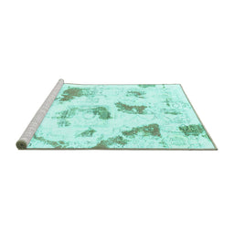 Sideview of Machine Washable Abstract Turquoise Modern Area Rugs, wshabs975turq